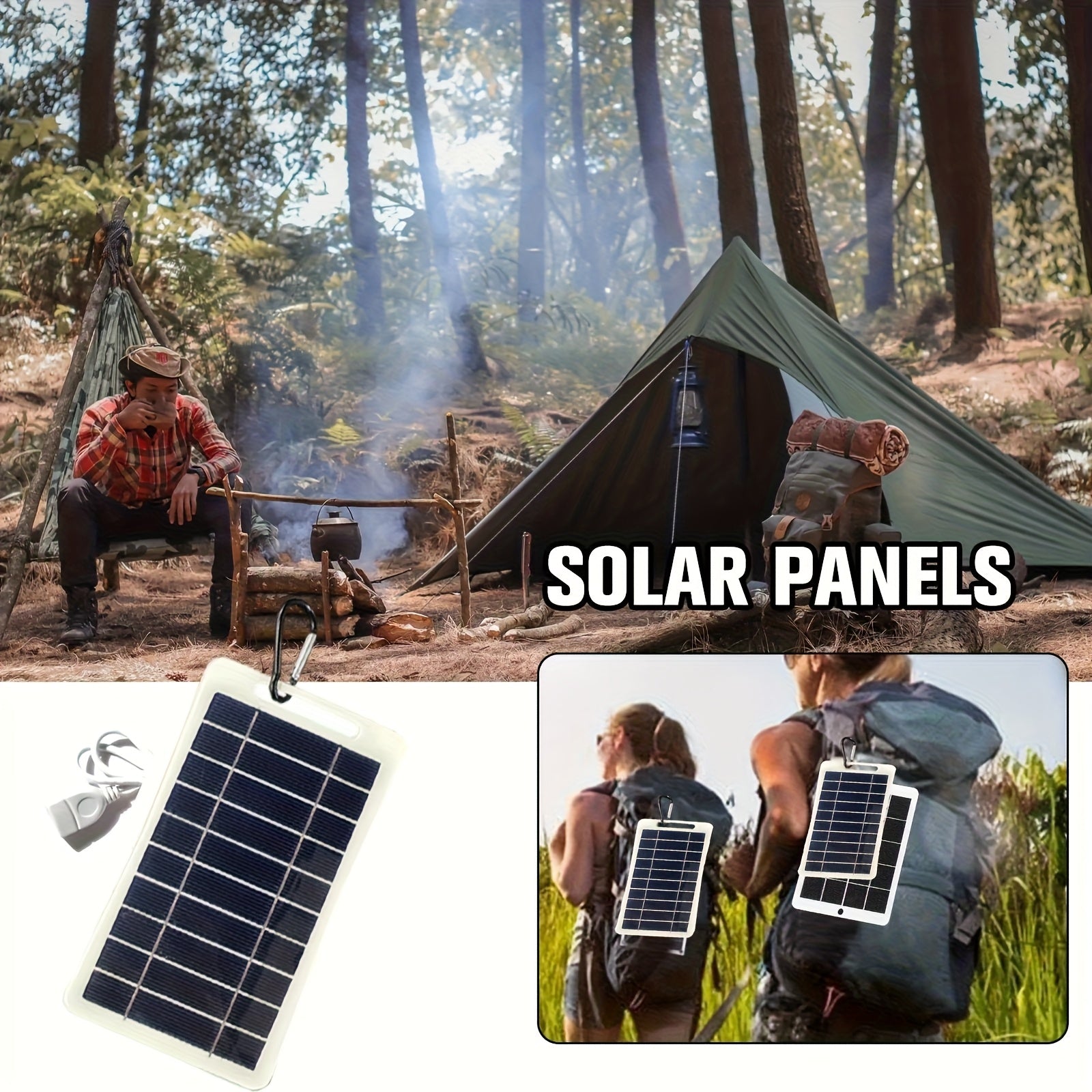 Portable Outdoor Solar USB Charger, Suitable for Travel And Camping, Equipped with Mobile Solar Panel, Can Charge Mobile Phones, Flashlights And Fans, Convenient for Pet Travel., Emergency Charging, Camping Gear, Lightweight Charger, Compact Design,