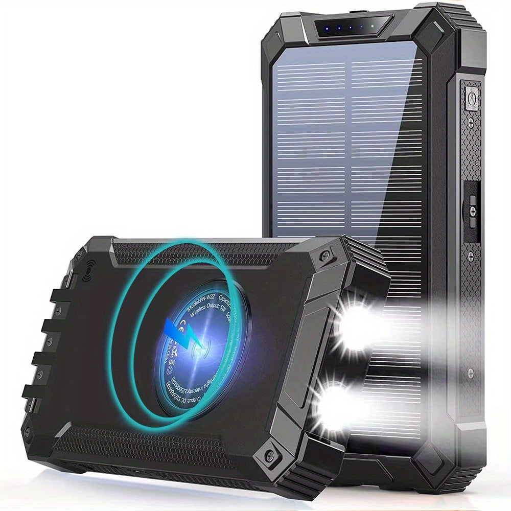 42800mAh Solar Mobile Power Bank Wireless Charger Built-in 4 Cables Six Outputs 15W Fast Charging Mobile Power Bank Suitable For All Mobile Devices Three Inputs With Dual Flashlights Solar Charger