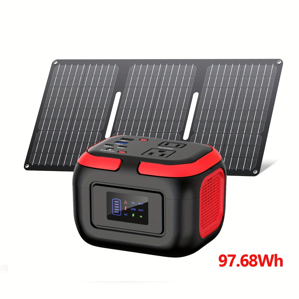 120W/300W Portable Power Station 97.68Wh/228Wh with AC Outlet, USB-A/USB-C, Dual Solar Panels (40W/60W), Compact Design Portable Power Generators for Outdoor Camping, RV, Home Use & Emergency Backup - Lithium Battery, Mute AC Outlet, High Quality Charger