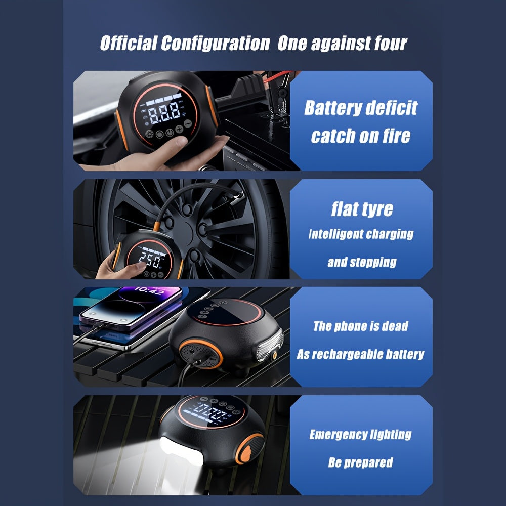 8000A Peak 1800mAh Portable Jump Starter with 11.89gal/min Air Compressor, 4000 Lumens LED Flashlight, Digital Display & USB Power Bank - Emergency Tire Inflator for Cars, Trucks, Outdoor Adventures, Portable Jump Starter And Air Compressor