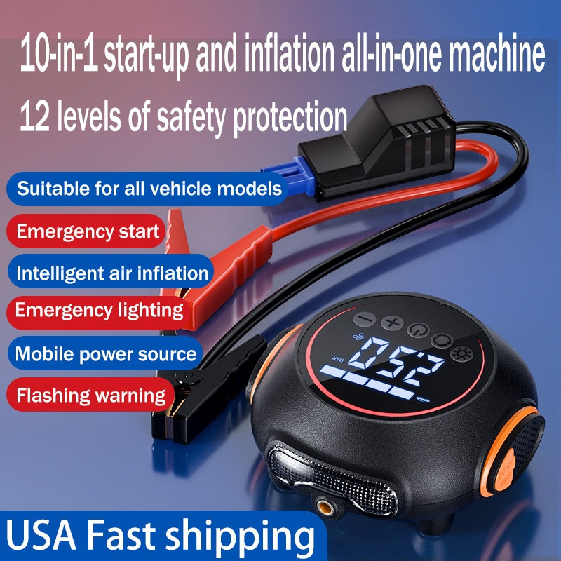 8000A Peak 1800mAh Portable Jump Starter with 11.89gal/min Air Compressor, 4000 Lumens LED Flashlight, Digital Display & USB Power Bank - Emergency Tire Inflator for Cars, Trucks, Outdoor Adventures, Portable Jump Starter And Air Compressor
