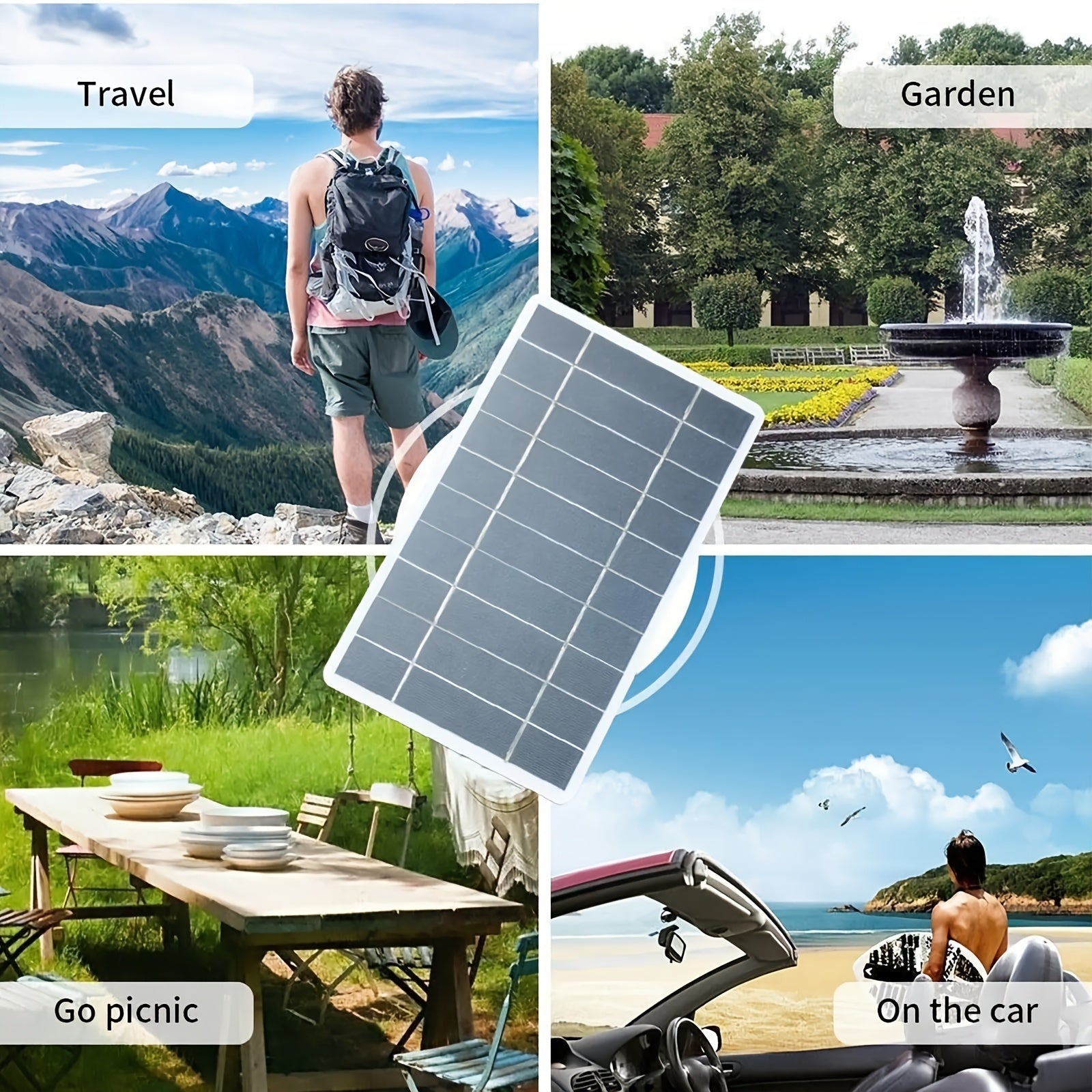 Solar Portable Charging Panel Outdoor Solar USB Charger Suitable for Outdoor Travel And Camping, Mobile Power, Mobile Phone Charging Bank, Flashlight, Fan
