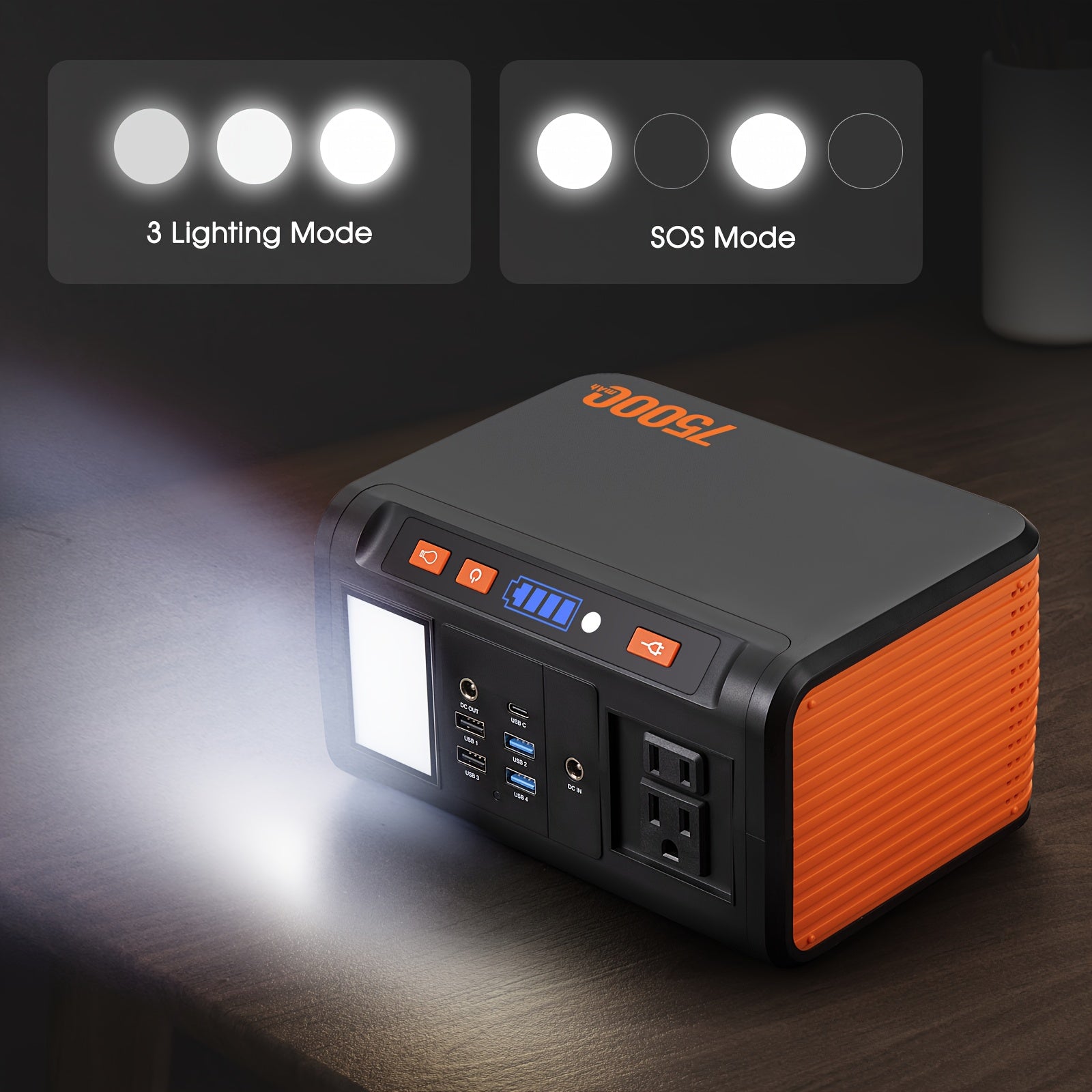272/222/111/88Wh Large Capacity Portable Power Station with 40W Solar Panel Compatibility, 2x 110V AC Outlets, USB-C/DC Ports, Digital Display & LED Light - Heavy-Duty Battery Power Bank for Camping, Emergency Backup, RV, Outdoor Adventures -