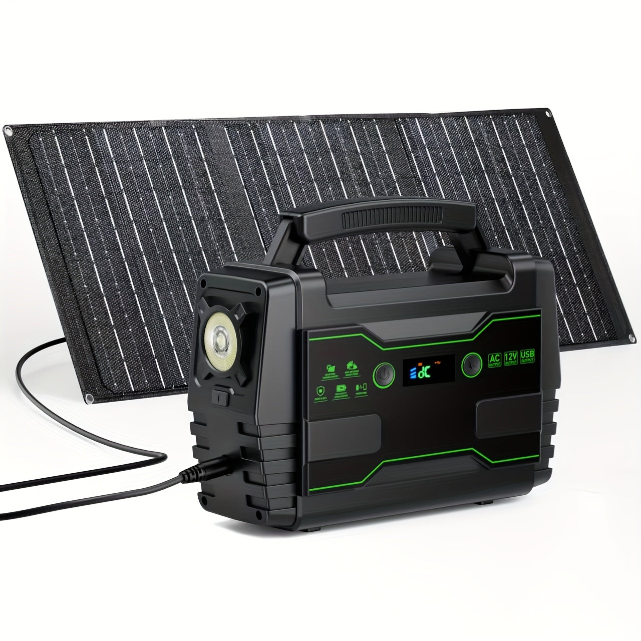 Portable Power Station 200W/300W Peak Camping Solar Generator 296/222//167/155Wh Power Bank with 30/40/60W Solar Panel with AC Outlet 110V with Multi-Output LED Flashlights for CPAP Home Camping Hurricane Emergency Christmas Gift