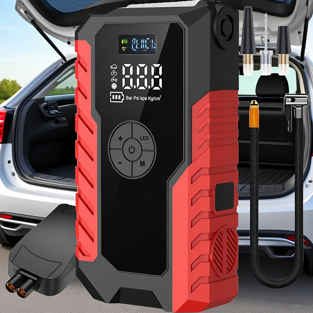 5000A Portable Wireless Car Jump Starter with Air Compressor - 20000mAh Lithium-Polymer Battery, Fast Charging USB-C Power Bank (12A Output), LED Flashlight, for 12V Cars, Trucks, SUVs, Motorcycles - Emergency Light & Inflator Pump in One - Compatible