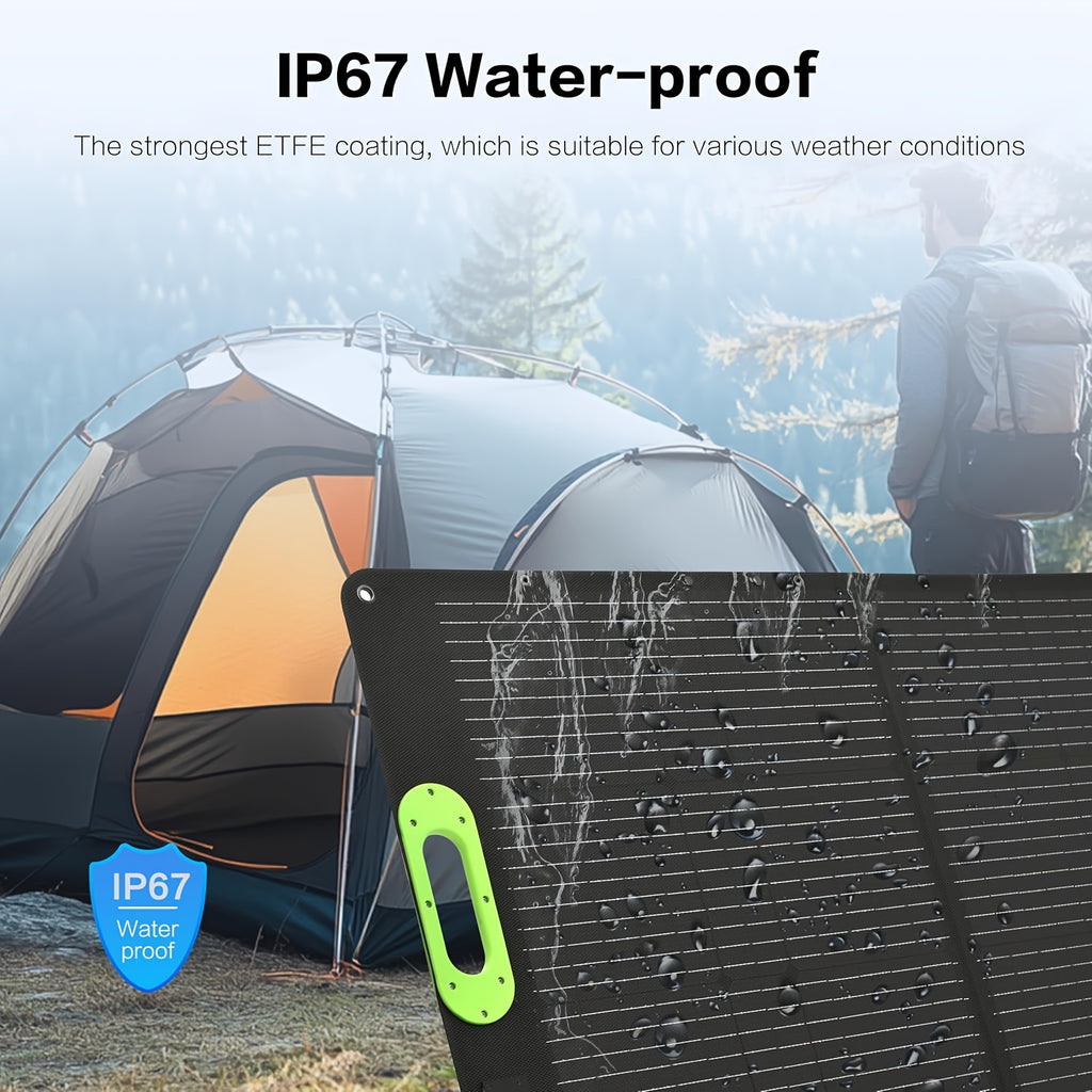 100W Portable Foldable Solar Panel with Fast Charging, High-Efficiency Monocrystalline Solar Cells, USB/DC/AC Outlets, Lightweight & Sturdy Frame for Camping, RV, Off-Grid Power, Outdoor Solar Generator System, Ideal for Hiking, Boondocking, and Emergency