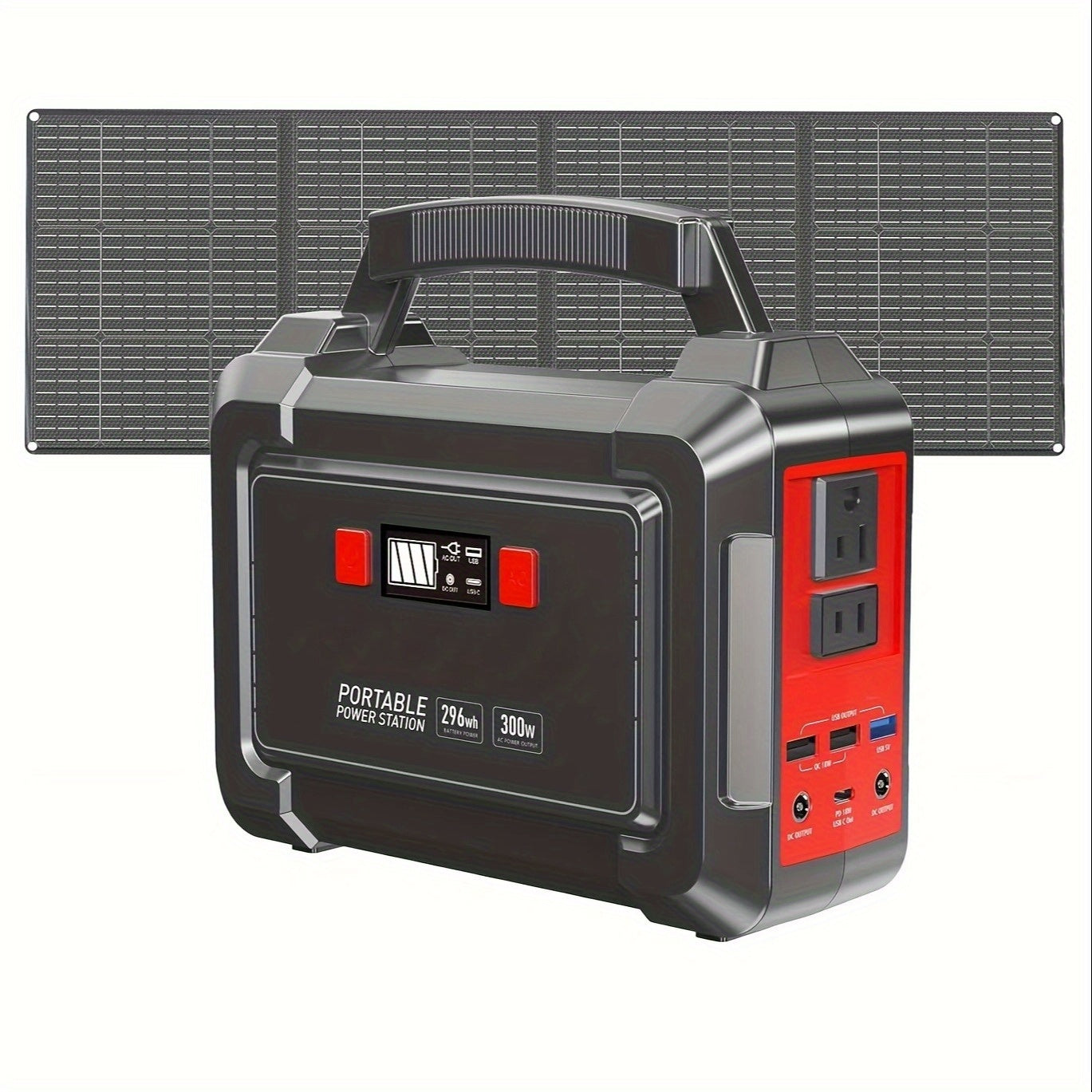 Portable Power Station 200W/300W Peak Camping Solar Generator 296/222//167/155Wh Power Bank with 30/40/60W Solar Panel with AC Outlet 110V with Multi-Output LED Flashlights for CPAP Home Camping Hurricane Emergency Christmas Gift