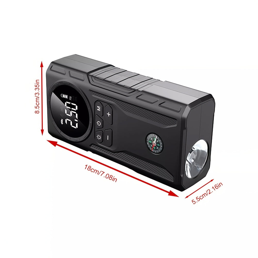 5-in-1 Portable Car Jump Starter Kit with Air Compressor, Tire Inflator, LED Flashlight & Power Bank, 3 Modes Flashlight, LCD Display - Wireless Emergency Battery Charger for On-the-Go Convenience