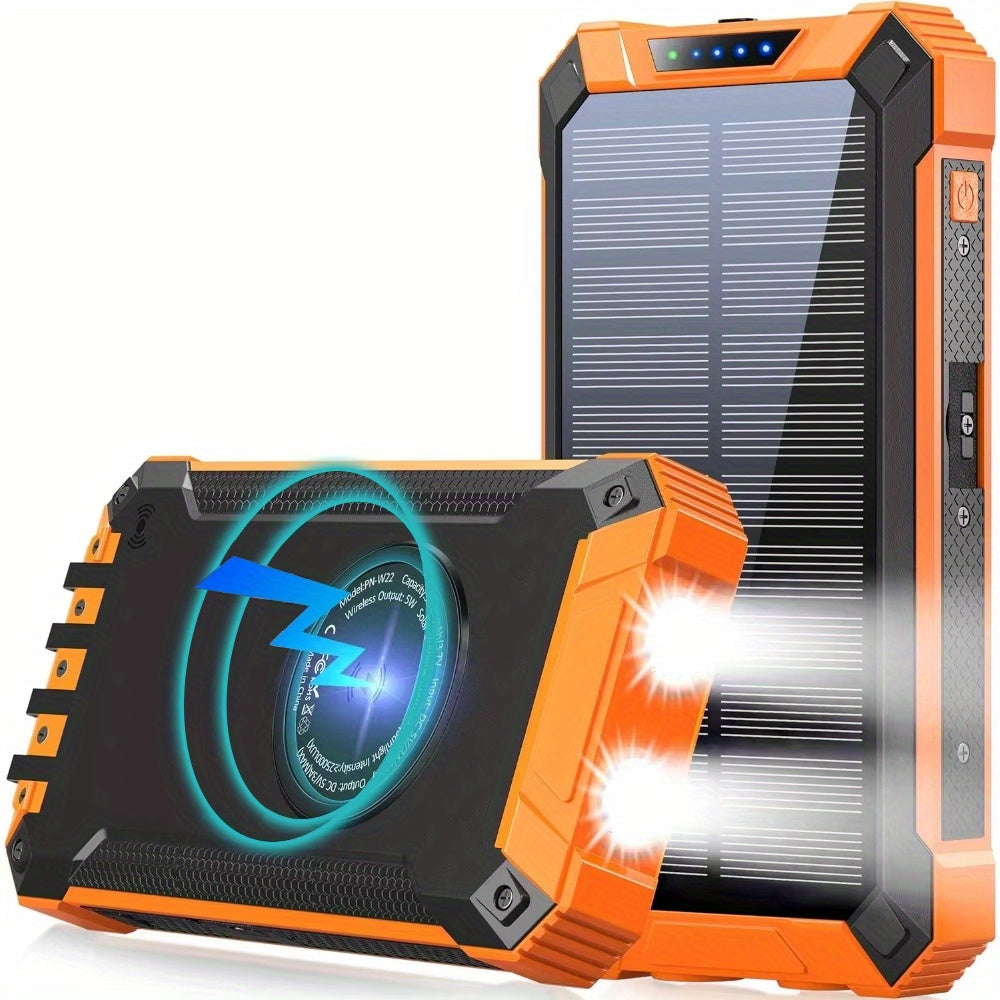 42800mAh Solar Mobile Power Bank Wireless Charger Built-in 4 Cables Six Outputs 15W Fast Charging Mobile Power Bank Suitable For All Mobile Devices Three Inputs With Dual Flashlights Solar Charger