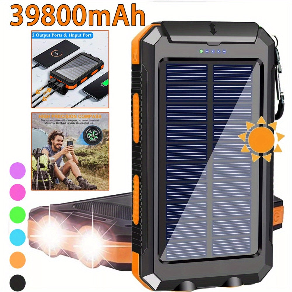 Solar Charger-39800mAh Solar Charger Power Bank -Portable Solar Phone Battery Panel Charger, QC3.0 Dual USB Port Battery Pack Charger Portable For All Cell Phones & Electronic Devices- Long Lasting, Travel Camping, LED Flashlight, The Best Gift For