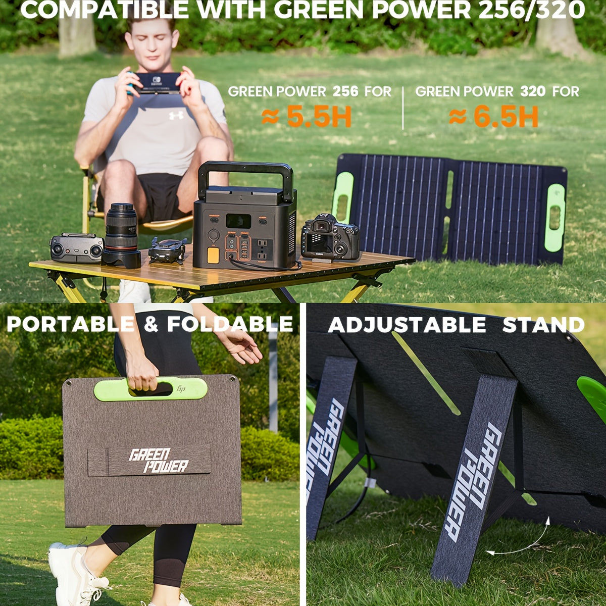 60W Portable Solar Panel with USB-C & USB-A Fast Charging, Foldable Solar Charger with Sturdy Stand - Lightweight & Compact for Camping, RV, Off-Grid Power, Compatible with Phones, Tablets, Laptops, Power Banks - Safe & Reliable Solar Power Supply, Solar
