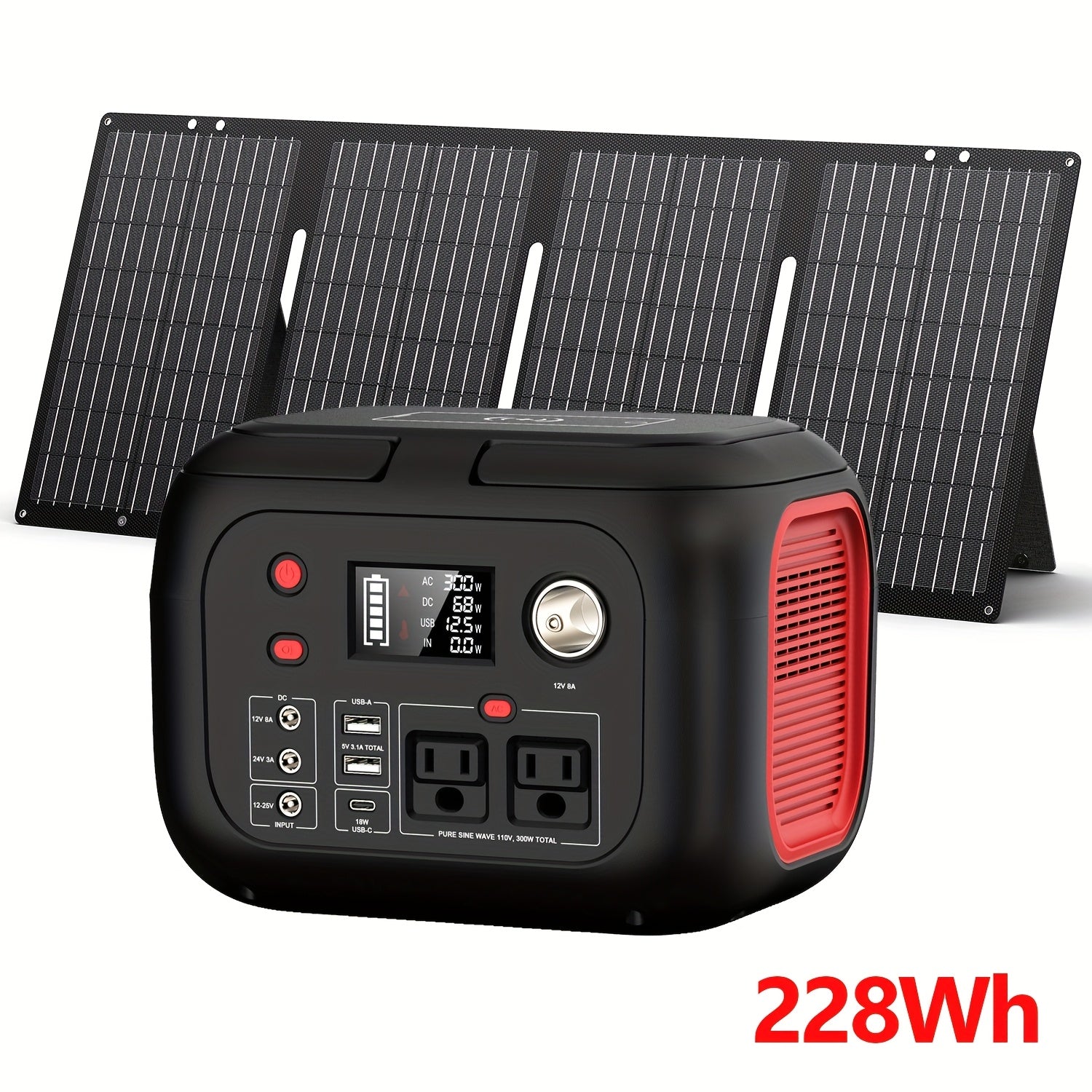 120W/300W Portable Power Station 97.68Wh/228Wh with AC Outlet, USB-A/USB-C, Dual Solar Panels (40W/60W), Compact Design Portable Power Generators for Outdoor Camping, RV, Home Use & Emergency Backup - Lithium Battery, Mute AC Outlet, High Quality Charger