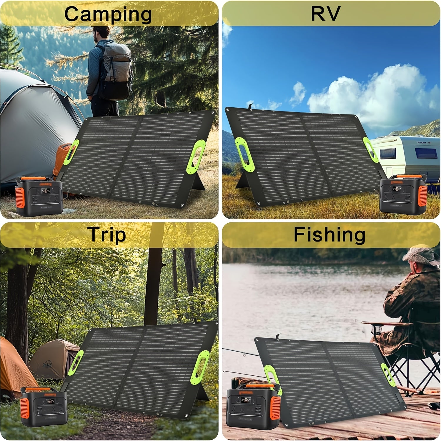 100W Portable Foldable Solar Panel with Fast Charging, High-Efficiency Monocrystalline Solar Cells, USB/DC/AC Outlets, Lightweight & Sturdy Frame for Camping, RV, Off-Grid Power, Outdoor Solar Generator System, Ideal for Hiking, Boondocking, and Emergency