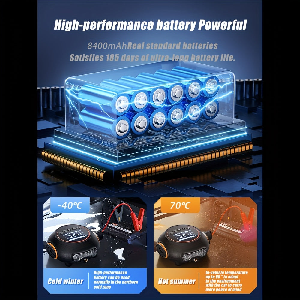 8000A Peak 1800mAh Portable Jump Starter with 11.89gal/min Air Compressor, 4000 Lumens LED Flashlight, Digital Display & USB Power Bank - Emergency Tire Inflator for Cars, Trucks, Outdoor Adventures, Portable Jump Starter And Air Compressor