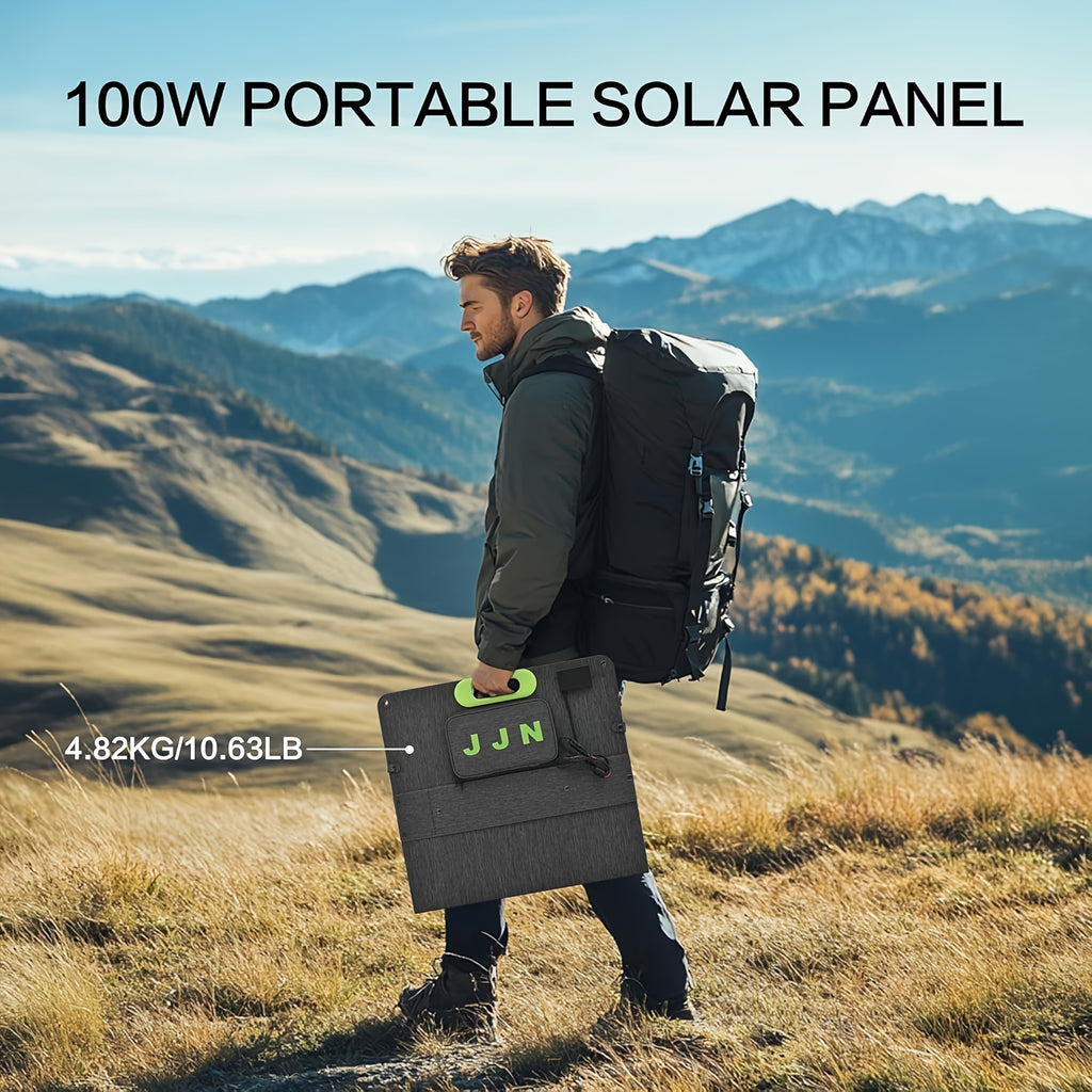 100W Portable Foldable Solar Panel with Fast Charging, High-Efficiency Monocrystalline Solar Cells, USB/DC/AC Outlets, Lightweight & Sturdy Frame for Camping, RV, Off-Grid Power, Outdoor Solar Generator System, Ideal for Hiking, Boondocking, and Emergency
