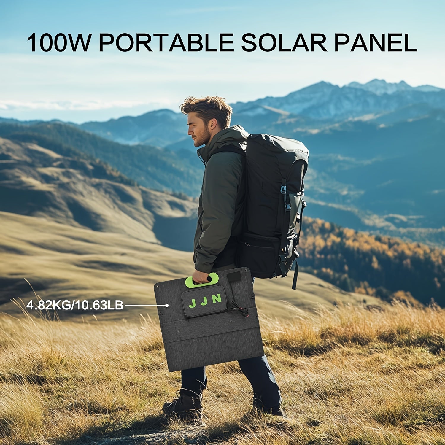 100W Portable Foldable Solar Panel with Fast Charging, High-Efficiency Monocrystalline Solar Cells, USB/DC/AC Outlets, Lightweight & Sturdy Frame for Camping, RV, Off-Grid Power, Outdoor Solar Generator System, Ideal for Hiking, Boondocking, and Emergency