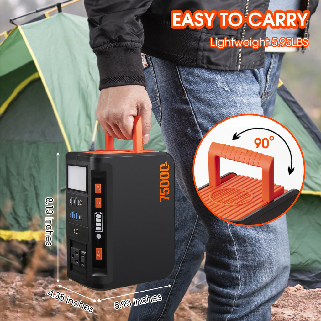 272/222/111/88Wh Large Capacity Portable Power Station with 40W Solar Panel Compatibility, 2x 110V AC Outlets, USB-C/DC Ports, Digital Display & LED Light - Heavy-Duty Battery Power Bank for Camping, Emergency Backup, RV, Outdoor Adventures -