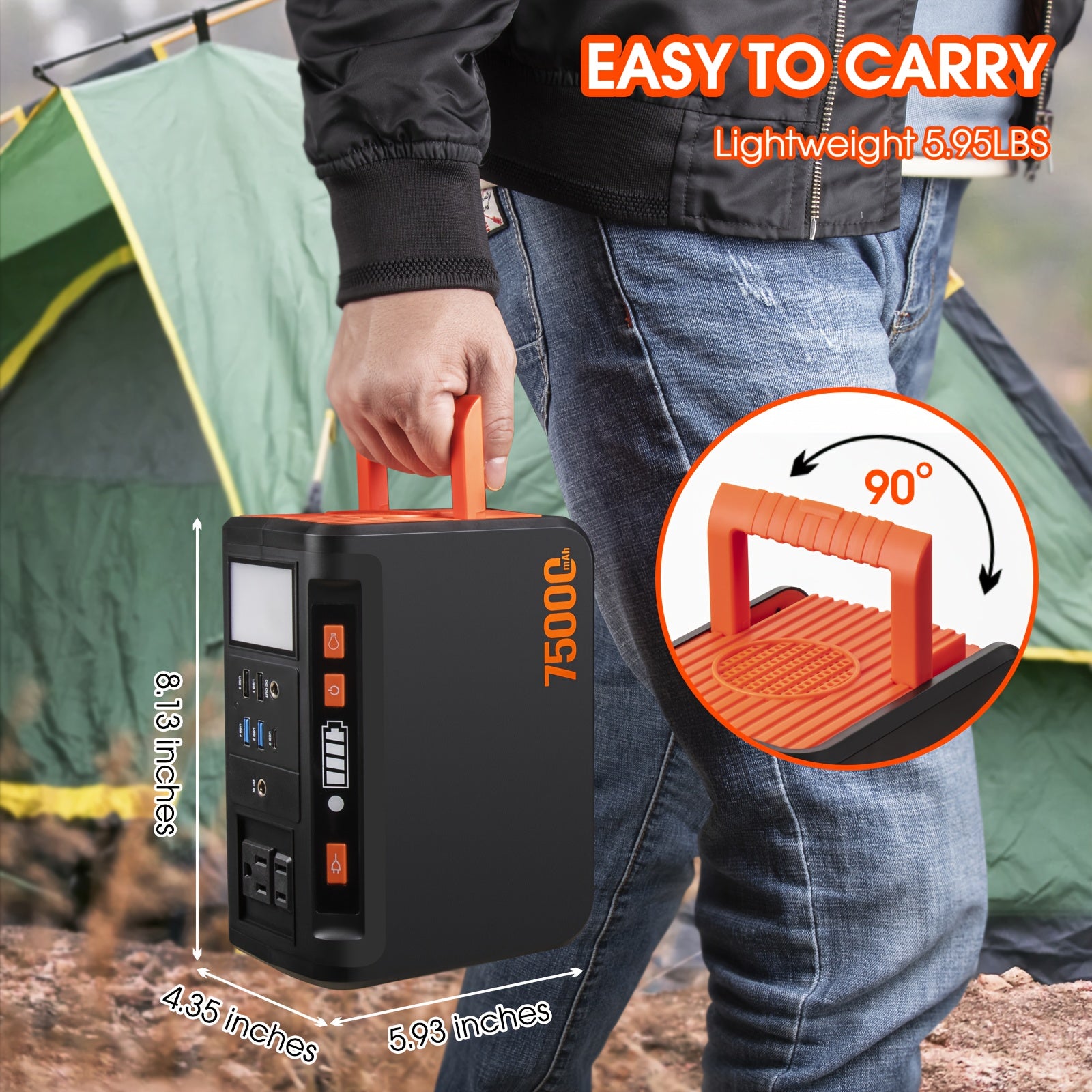 272/222/111/88Wh Large Capacity Portable Power Station with 40W Solar Panel Compatibility, 2x 110V AC Outlets, USB-C/DC Ports, Digital Display & LED Light - Heavy-Duty Battery Power Bank for Camping, Emergency Backup, RV, Outdoor Adventures -