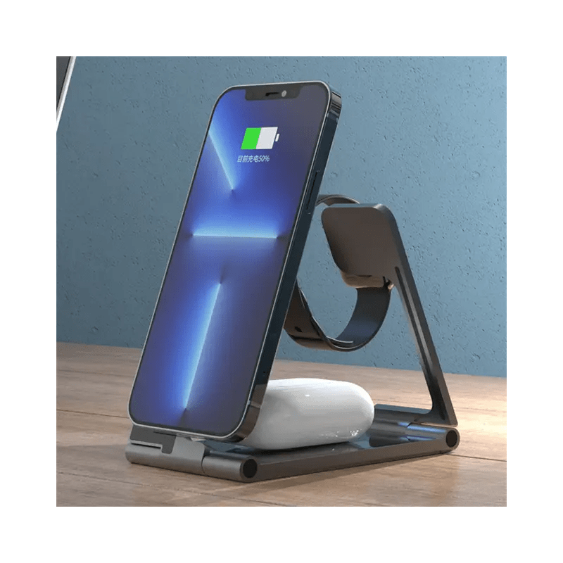 4 in 1 15W Wireless Charging Pad, Fast Charging Wireless Charger Mobile Phone Watch Headphone Wireless Charging Station Multiple Devices, Wireless Phone Charger Type C Black