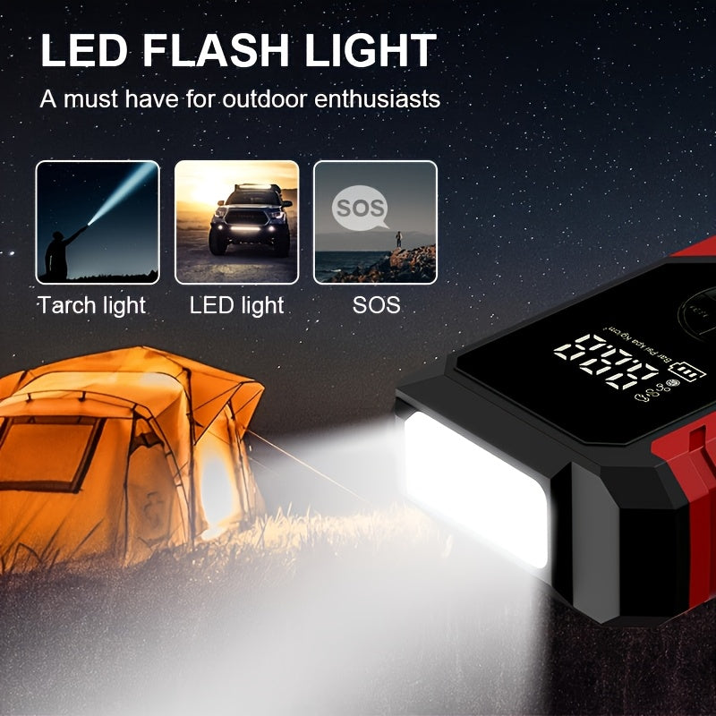 5000A Portable Wireless Car Jump Starter with Air Compressor - 20000mAh Lithium-Polymer Battery, Fast Charging USB-C Power Bank (12A Output), LED Flashlight, for 12V Cars, Trucks, SUVs, Motorcycles - Emergency Light & Inflator Pump in One - Compatible