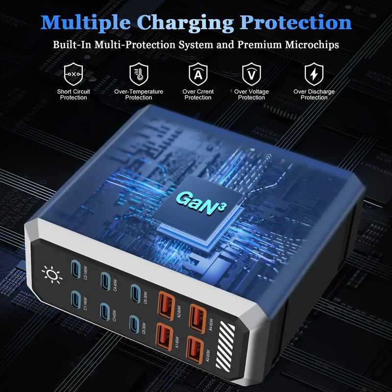 660W Fast USB C GaN III Pro Charger Block, 10 Port Charging Station, Dual 140W PD3.1 PPS Fast Charging Station, Suitable for Multi Device Laptop Wall Chargers, Suitable for MacBook/for iPhone 16/for iPad, Etc, Multidevice Charging, Home Office Charger,
