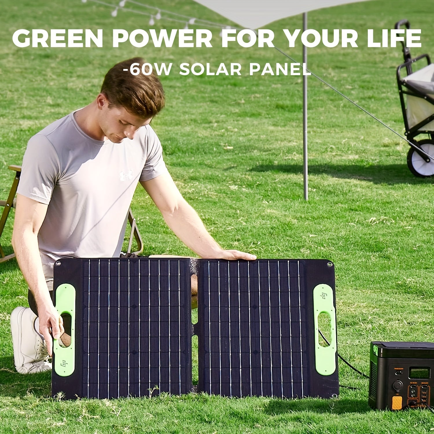 60W Portable Solar Panel with USB-C & USB-A Fast Charging, Foldable Solar Charger with Sturdy Stand - Lightweight & Compact for Camping, RV, Off-Grid Power, Compatible with Phones, Tablets, Laptops, Power Banks - Safe & Reliable Solar Power Supply, Solar