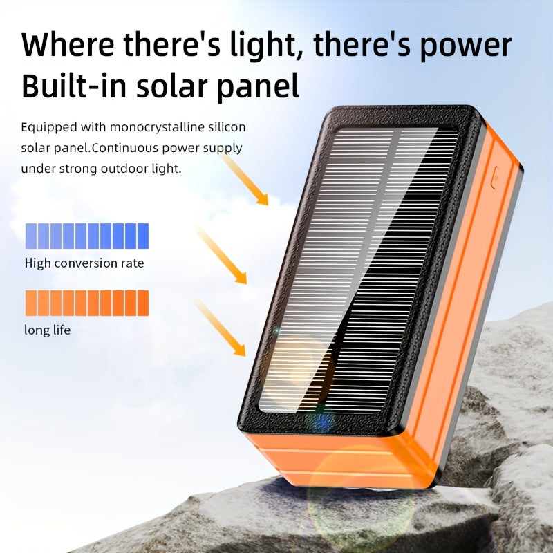 80000mAh Large Capacity, Solar Charger Power Bank, 30W Fast Charging Mobile Power, 5 Outputs And 2 Inputs, LED Flashlight SOS/Flashlight/Warning Lights, Portable Charger, Suitable for Outdoor Camping And Wilderness Survival Gear