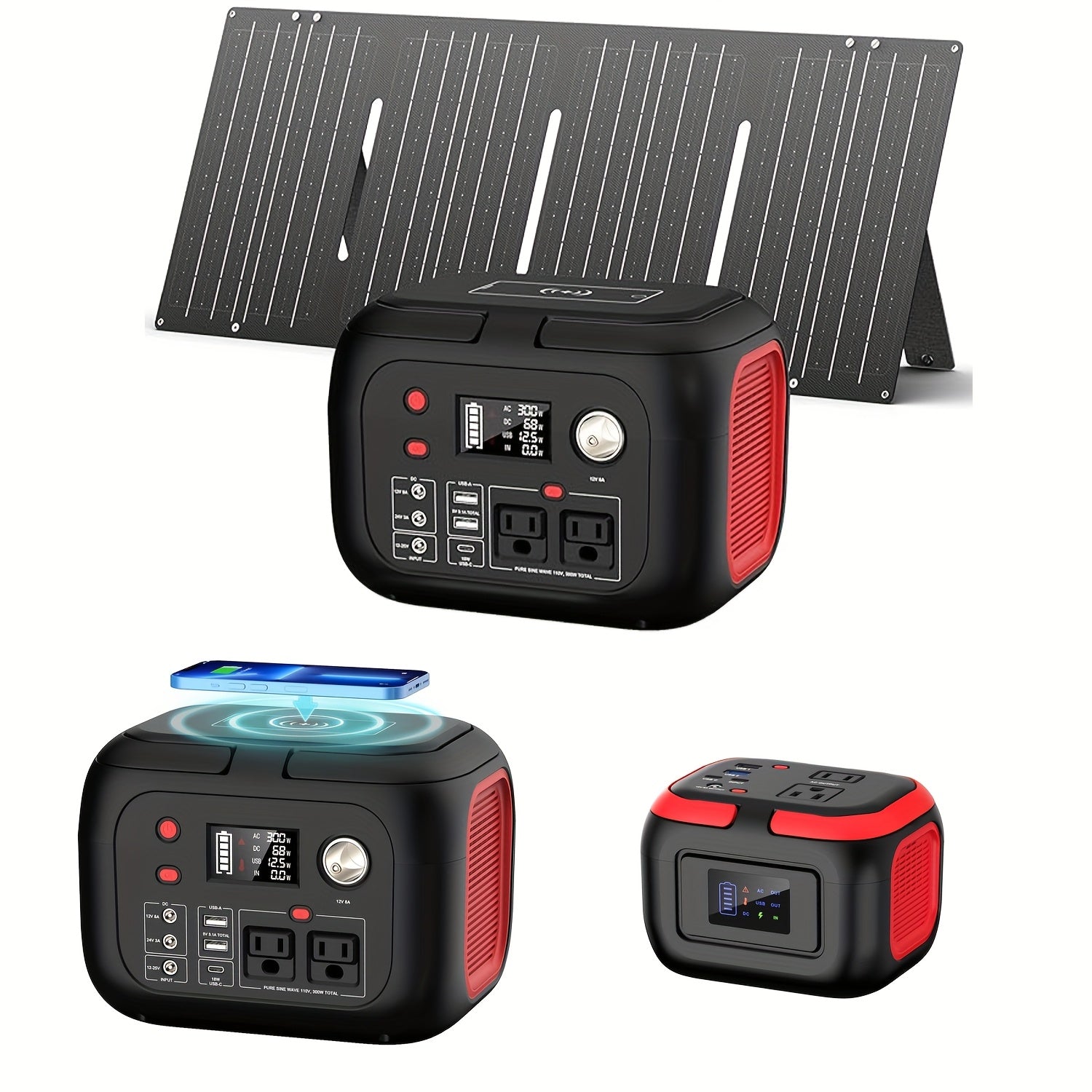 120W/300W Portable Power Station 97.68Wh/228Wh with AC Outlet, USB-A/USB-C, Dual Solar Panels (40W/60W), Compact Design Portable Power Generators for Outdoor Camping, RV, Home Use & Emergency Backup - Lithium Battery, Mute AC Outlet, High Quality Charger