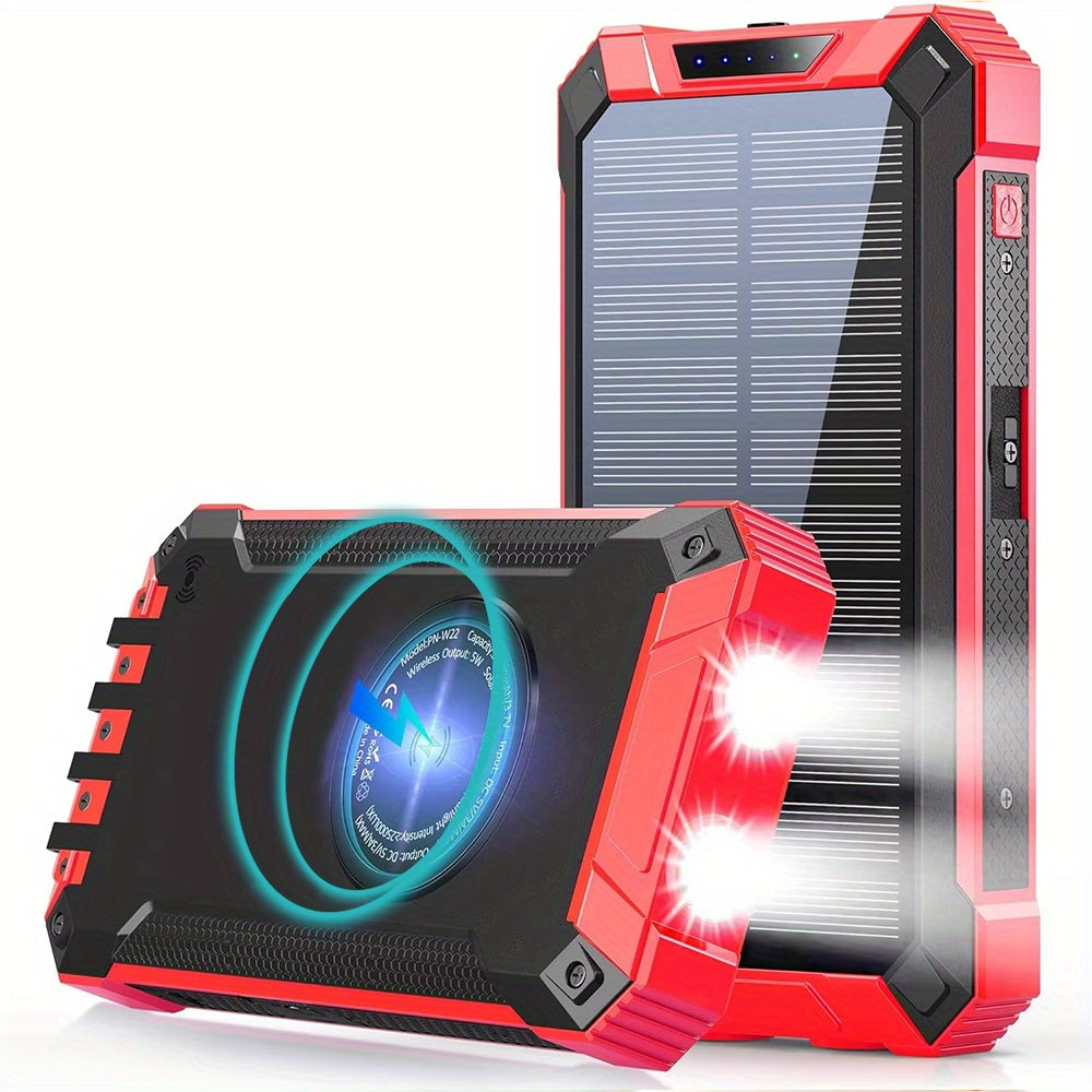 42800mAh Solar Mobile Power Bank Wireless Charger Built-in 4 Cables Six Outputs 15W Fast Charging Mobile Power Bank Suitable For All Mobile Devices Three Inputs With Dual Flashlights Solar Charger