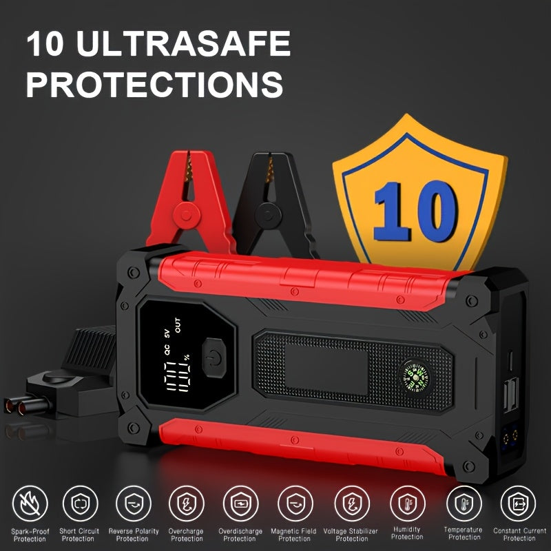5000A Portable Wireless Car Jump Starter with Air Compressor - 20000mAh Lithium-Polymer Battery, Fast Charging USB-C Power Bank (12A Output), LED Flashlight, for 12V Cars, Trucks, SUVs, Motorcycles - Emergency Light & Inflator Pump in One - Compatible