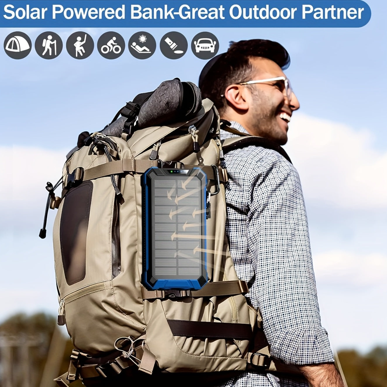 42800mAh Solar Mobile Power Bank Wireless Charger Built-in 4 Cables Six Outputs 15W Fast Charging Mobile Power Bank Suitable For All Mobile Devices Three Inputs With Dual Flashlights Solar Charger