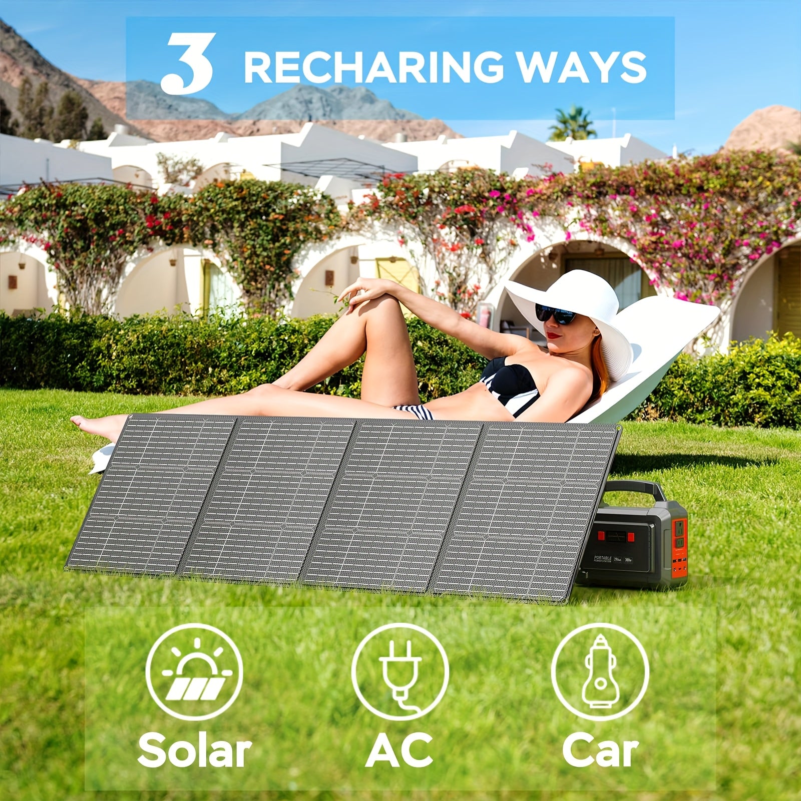 Portable Power Station 200W/300W Peak Camping Solar Generator 296/222//167/155Wh Power Bank with 30/40/60W Solar Panel with AC Outlet 110V with Multi-Output LED Flashlights for CPAP Home Camping Hurricane Emergency Christmas Gift
