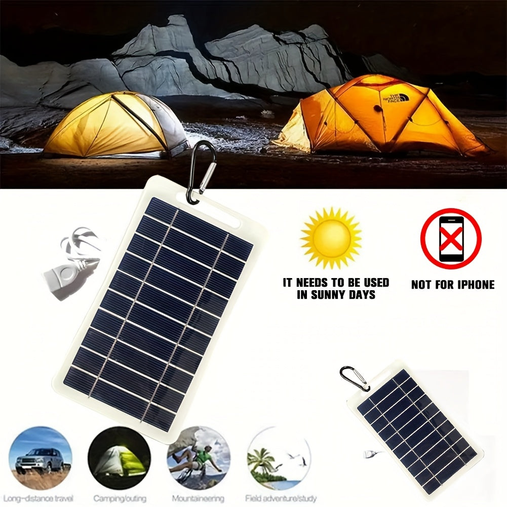 A Portable Outdoor Solar USB Charger, Suitable for Travel And Camping, with a Movable Solar Panel That Can Charge Phones, Flashlights And Fans, And Is Convenient for Taking Pets on Adventures.