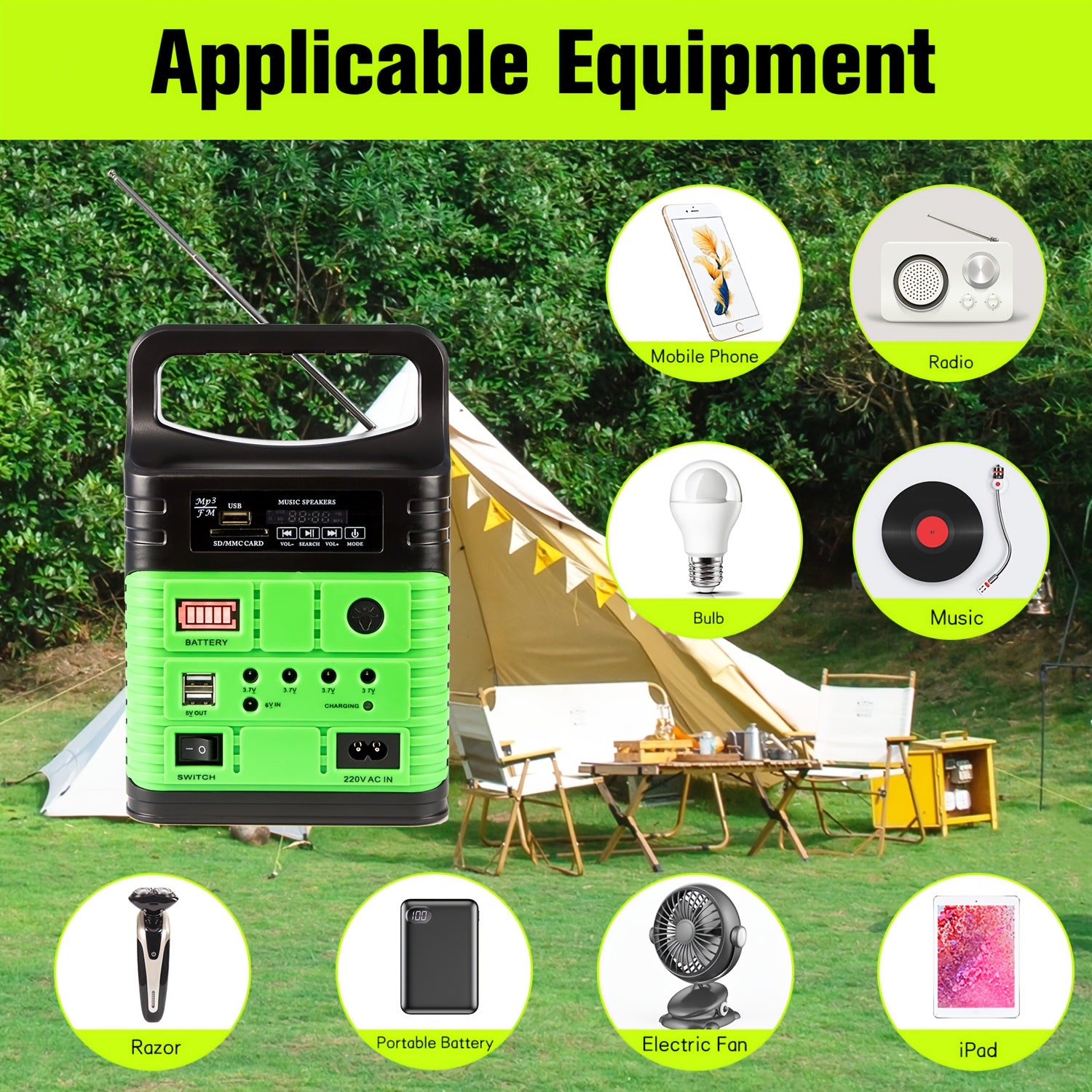 Portable Solar Generator Kit 10000mAh Lithium Battery + 10W Solar Panel | 3 LED Lights Included | USB 5V 2A + DC 3.7V Outputs Lighting & Charging| Emergency Backup, Camping, Outdoor