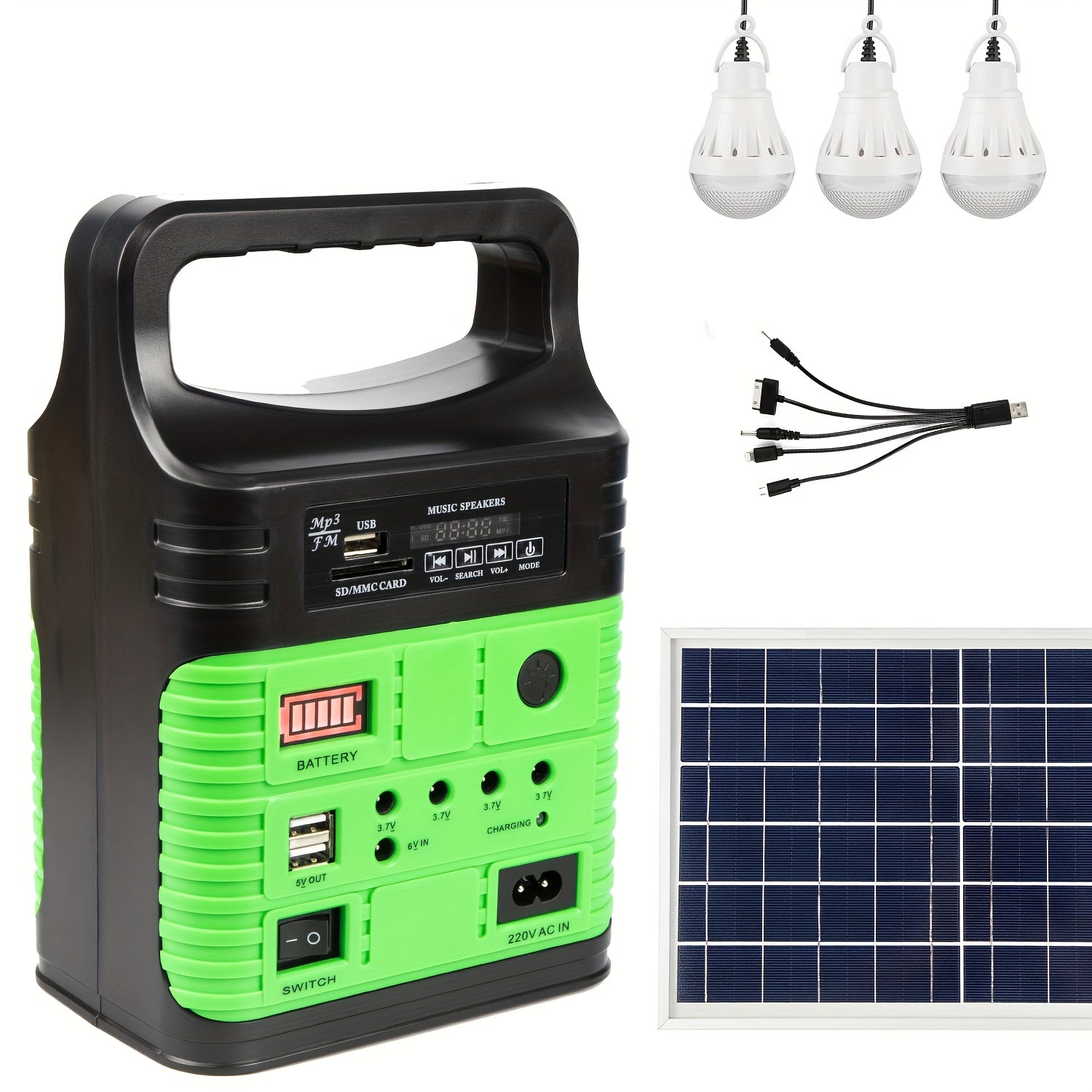 Portable Solar Generator Kit 10000mAh Lithium Battery + 10W Solar Panel | 3 LED Lights Included | USB 5V 2A + DC 3.7V Outputs Lighting & Charging| Emergency Backup, Camping, Outdoor