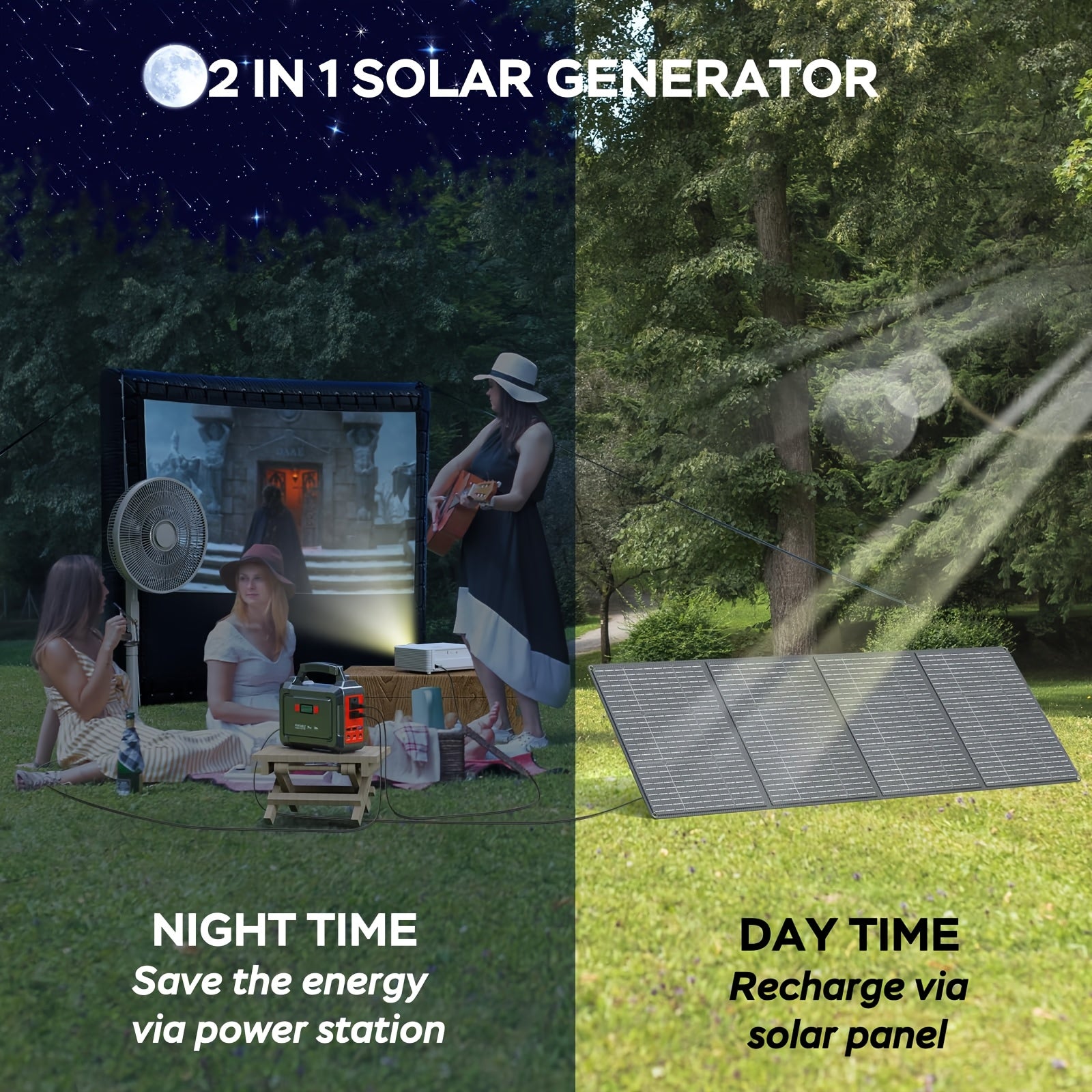 Portable Power Station 200W/300W Peak Camping Solar Generator 296/222//167/155Wh Power Bank with 30/40/60W Solar Panel with AC Outlet 110V with Multi-Output LED Flashlights for CPAP Home Camping Hurricane Emergency Christmas Gift