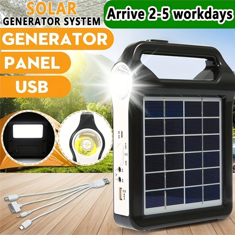 2pcs Portable 6V, Solar Panel Energy Storage And Power Generation System, USB Charger with LED Lighting, Home Solar System Kit for Fast Outdoor Lighting, Mobile Phone Charger