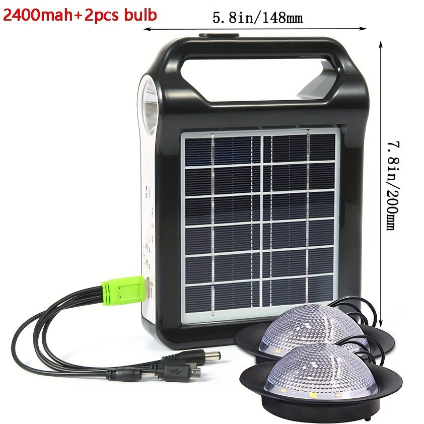 2pcs Portable 6V, Solar Panel Energy Storage And Power Generation System, USB Charger with LED Lighting, Home Solar System Kit for Fast Outdoor Lighting, Mobile Phone Charger