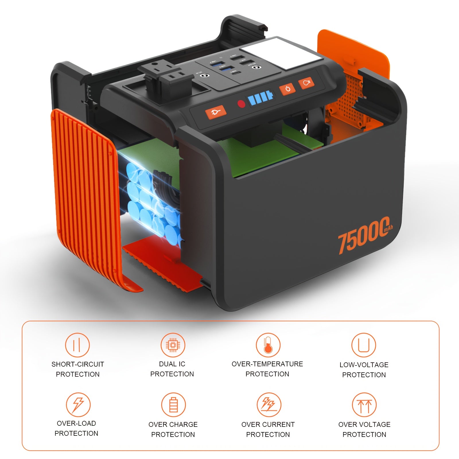 272/222/111/88Wh Large Capacity Portable Power Station with 40W Solar Panel Compatibility, 2x 110V AC Outlets, USB-C/DC Ports, Digital Display & LED Light - Heavy-Duty Battery Power Bank for Camping, Emergency Backup, RV, Outdoor Adventures -