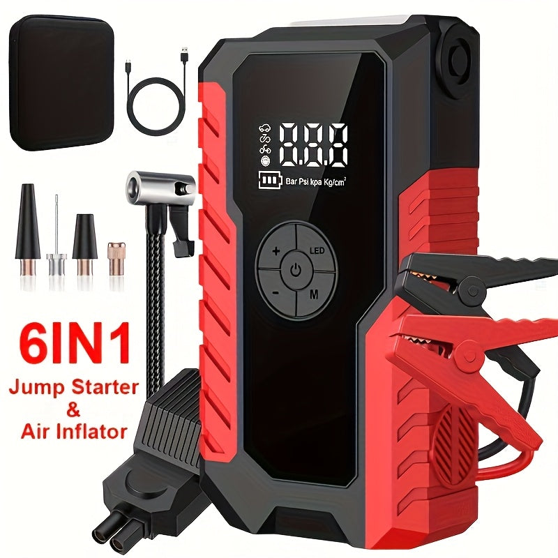 5000A Portable Wireless Car Jump Starter with Air Compressor - 20000mAh Lithium-Polymer Battery, Fast Charging USB-C Power Bank (12A Output), LED Flashlight, for 12V Cars, Trucks, SUVs, Motorcycles - Emergency Light & Inflator Pump in One - Compatible
