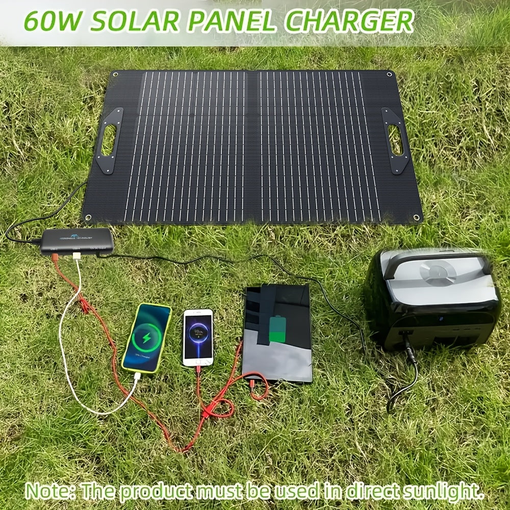 Ecosonique 60W Portable Solar Charger - Foldable Dual USB Fast Charging Panel with 5V/3A, 9V/2A, 12V/2A Outputs for Phones, Tablets & Outdoor Use, Solar Phone Charger, Device Charging Solution, Robust Construction